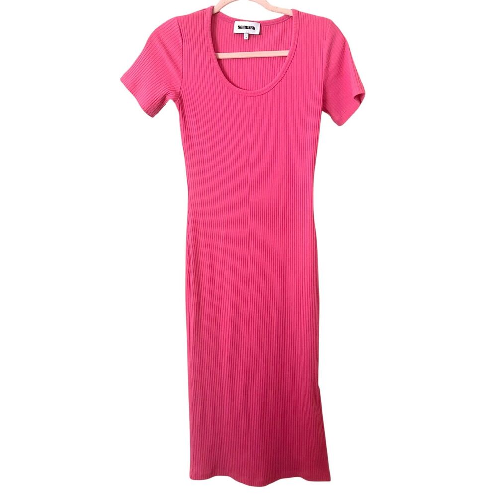 SAINT ART Ribbed Short Sleeve Midi Dress Pink‎ Small